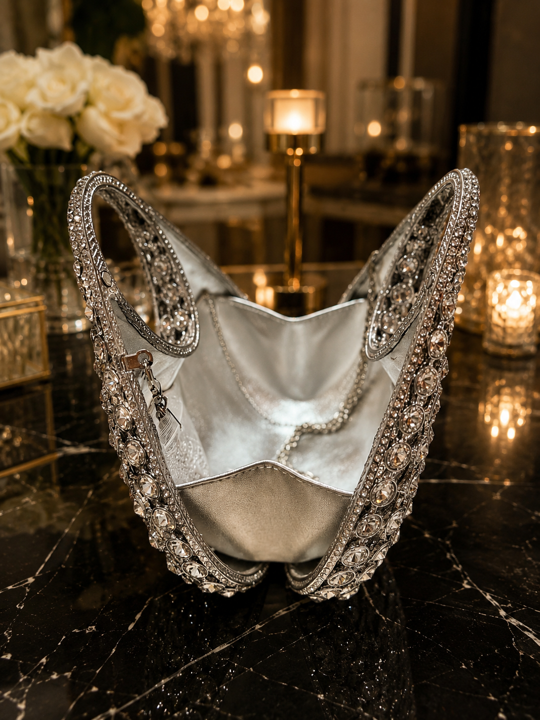 Silver rhinestones party clutch