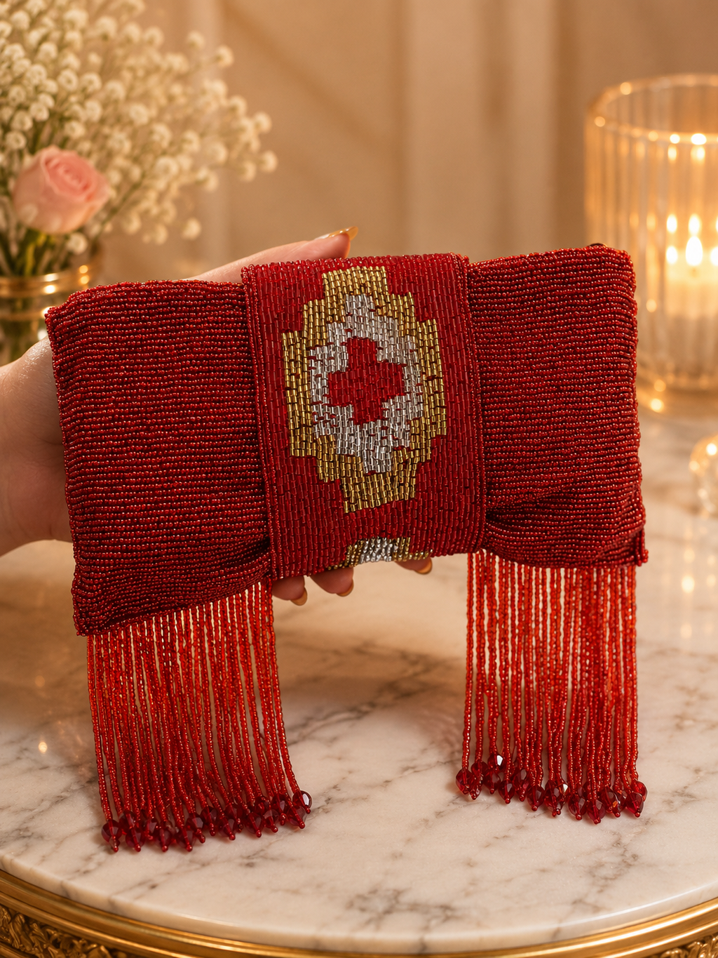 Royal Beaded Artisan Handbag with Tassels