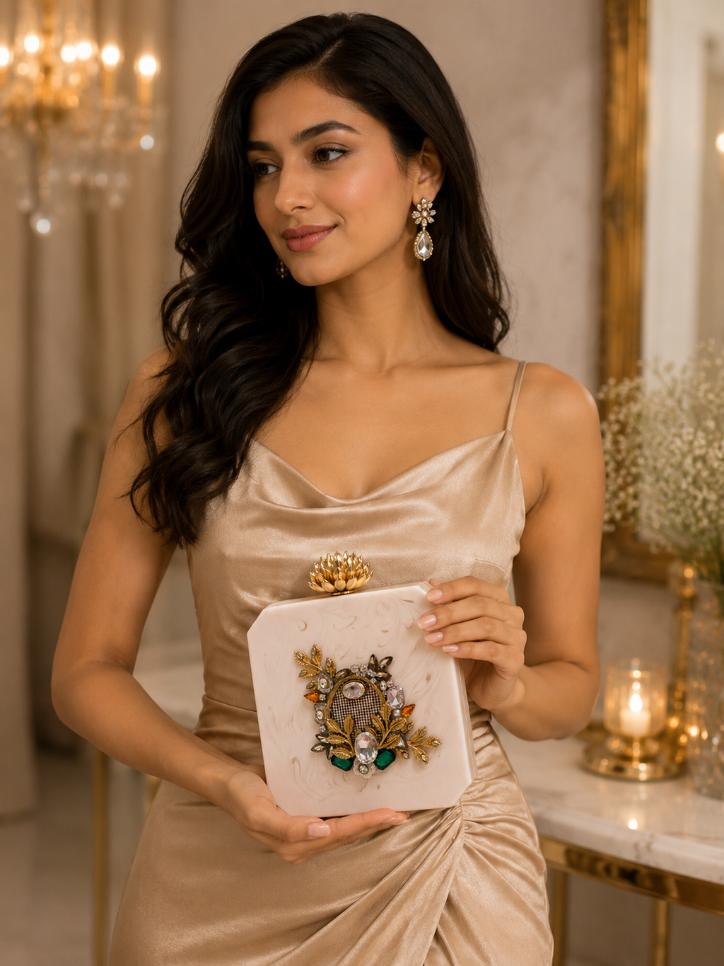 Ivory Royal Bloom Jewel Clutch