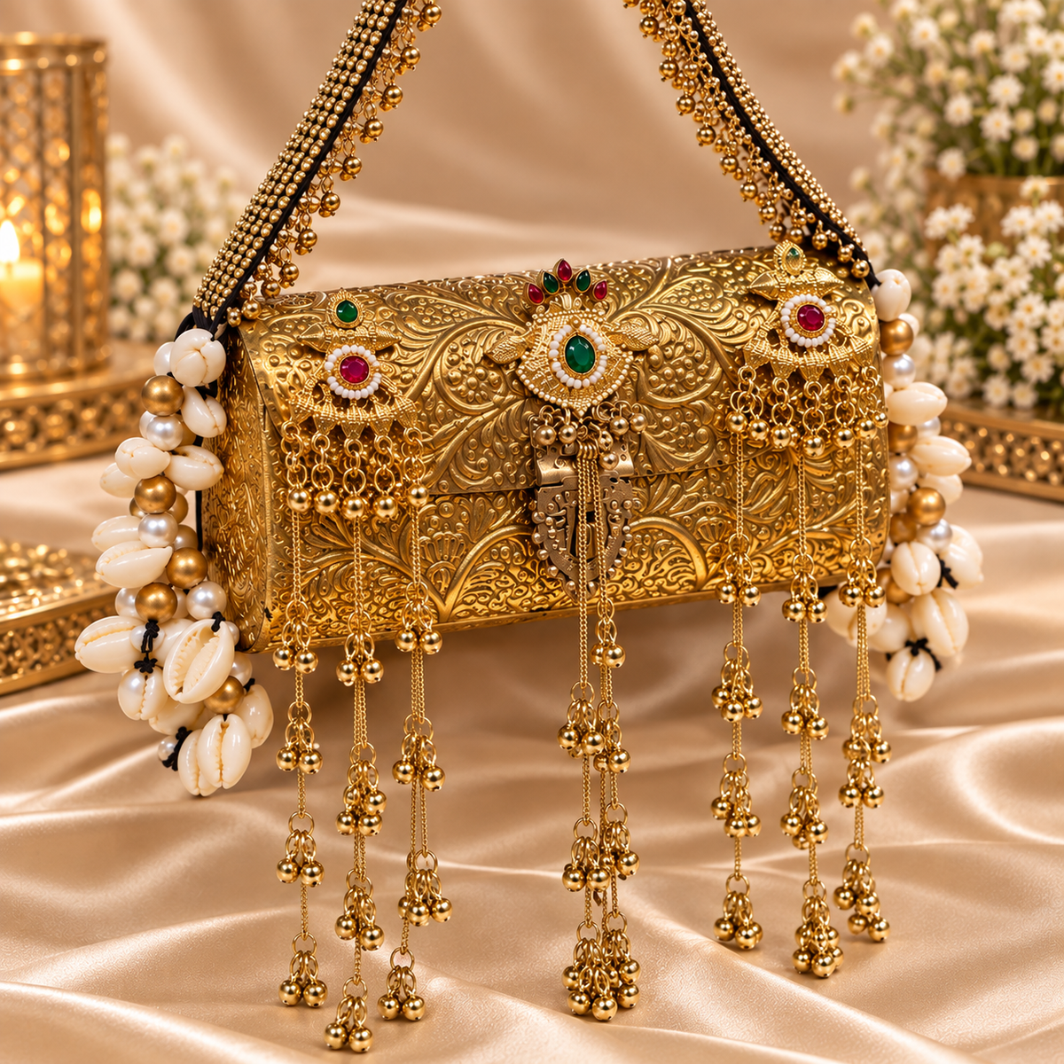 Rajsi Noor hanging Gold metal Handbag
