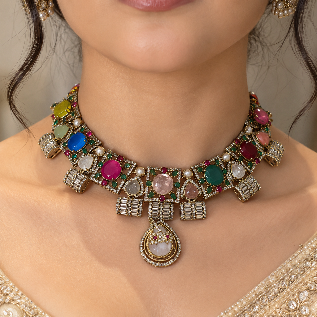 Royal Multicolor Gemstone Choker Set