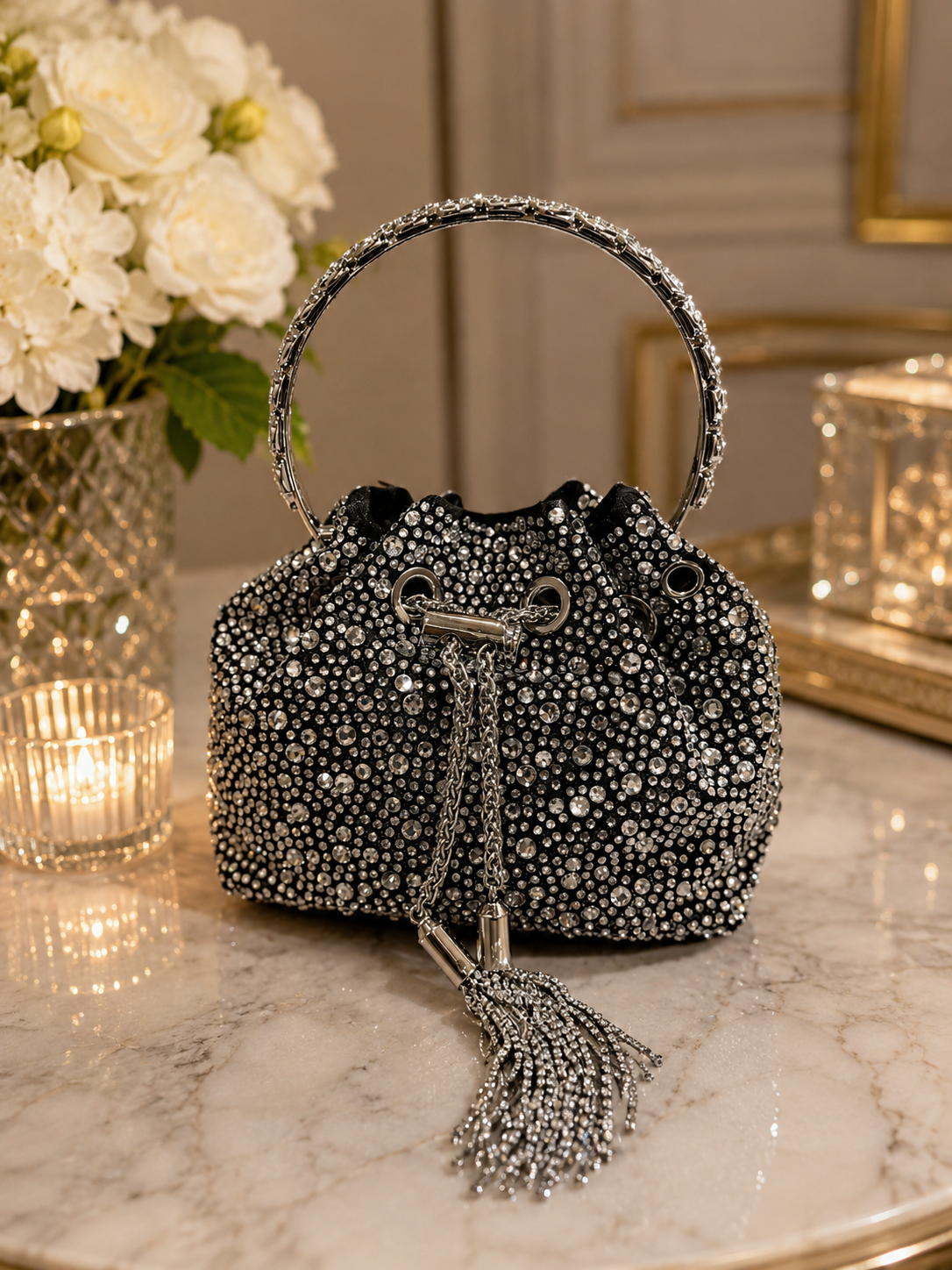 Black rhinestones evening bag