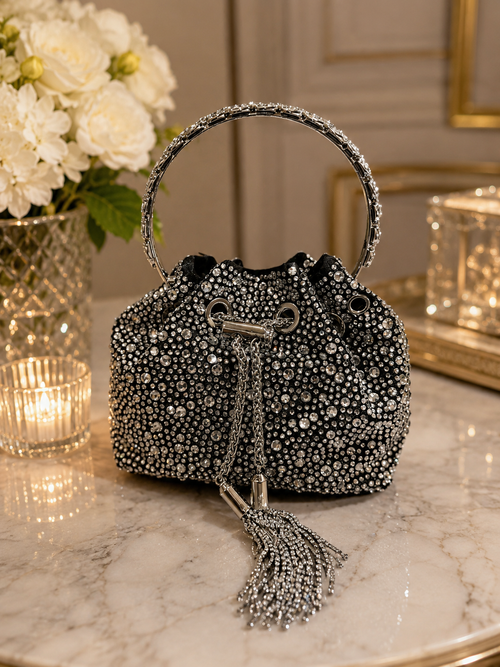 Black rhinestones evening bag