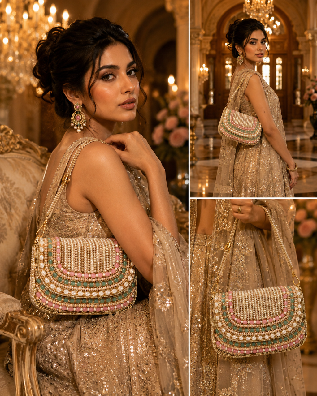 Pearl Blossom Beaded Shoulder Bag