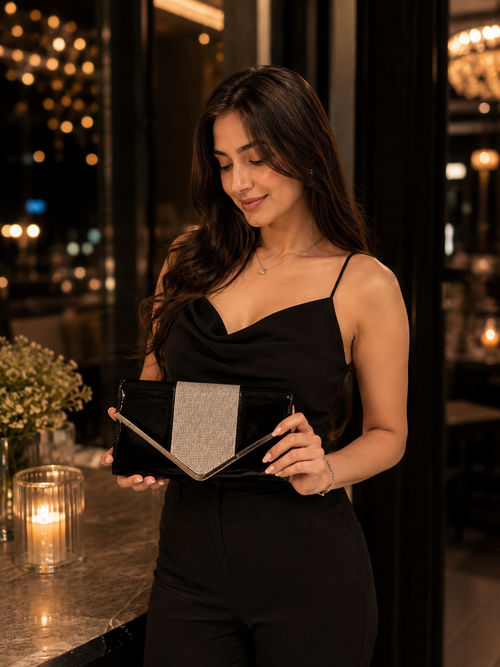 Black embellished evening purse