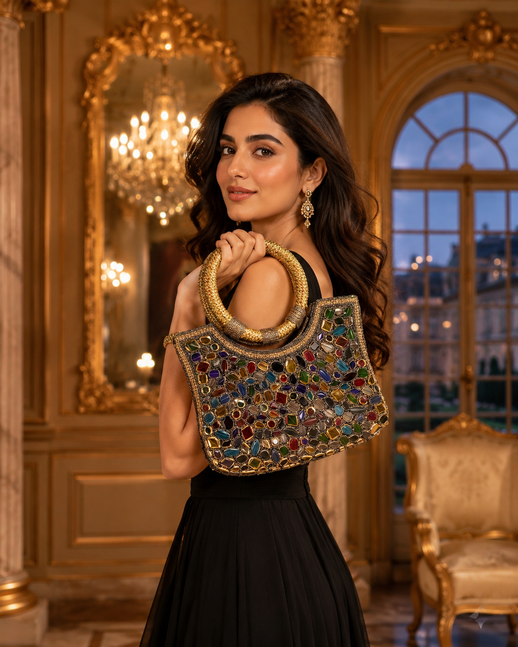 Gemstones embellished clutch/hand bag