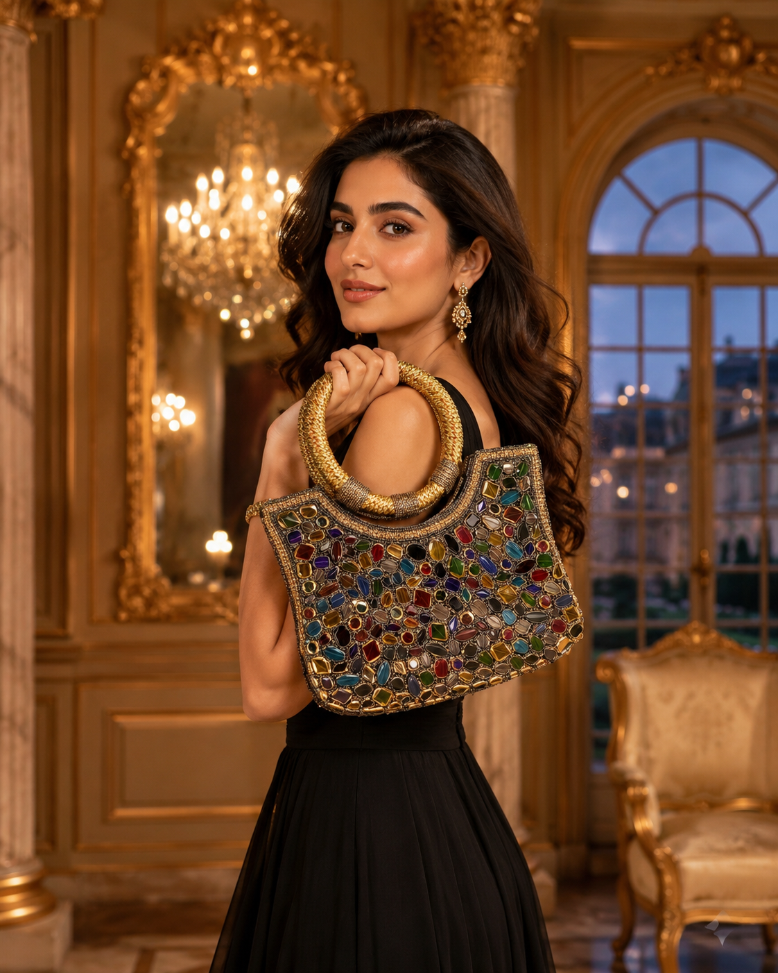 Gemstones embellished clutch/hand bag