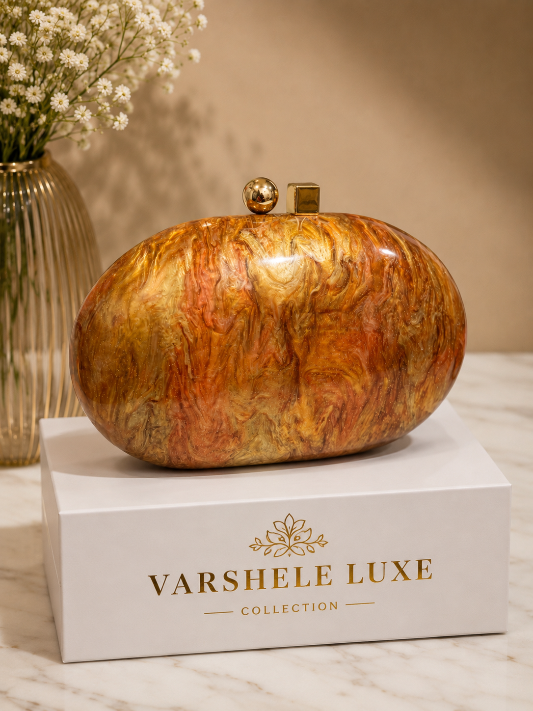 Glitter oval acrylic luxury box clutch