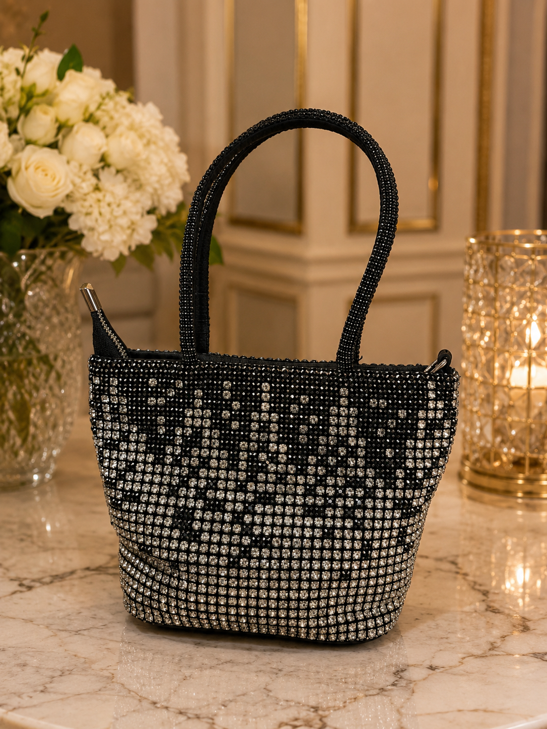 Crystal black silver party bag