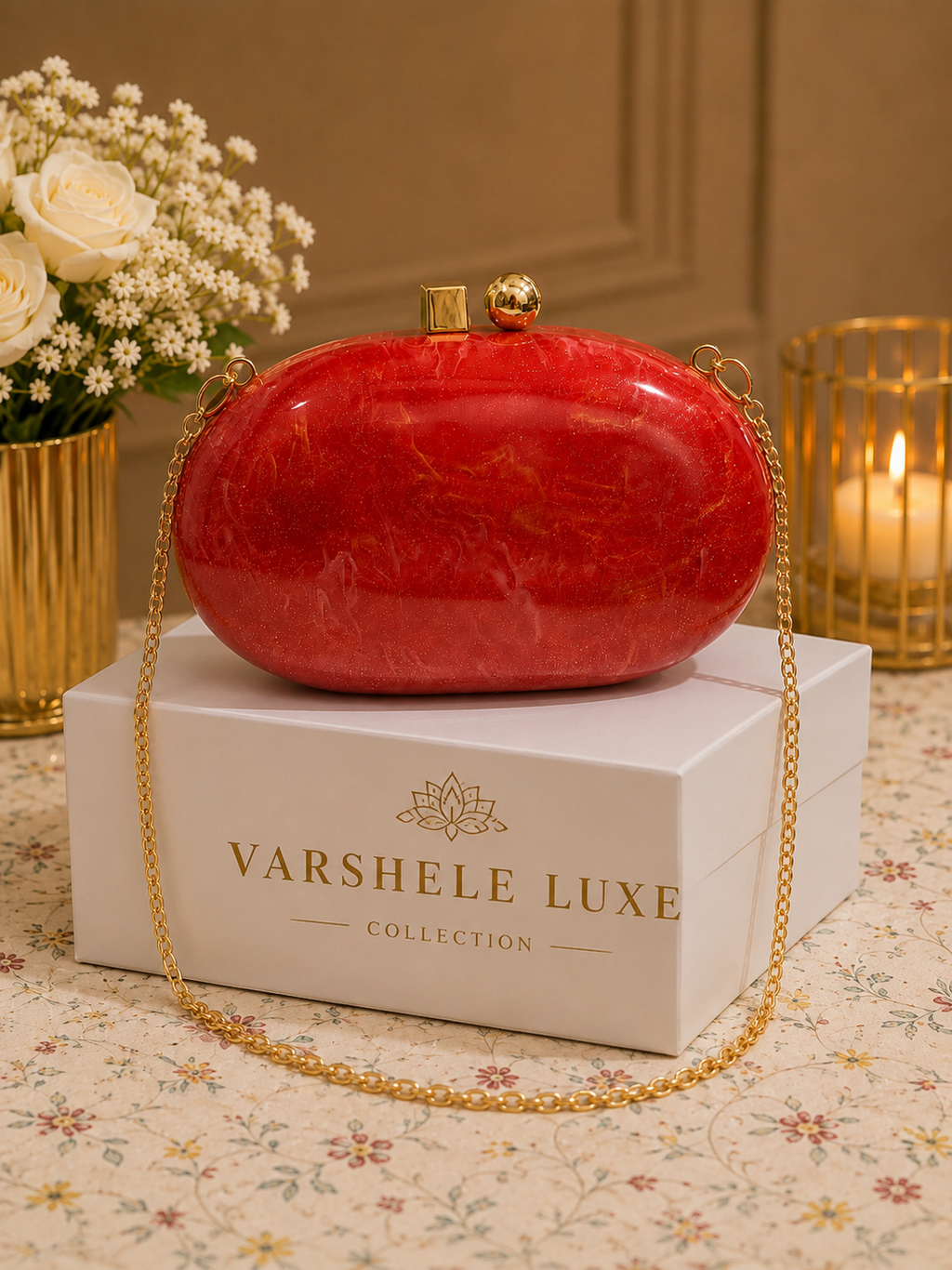 Oval glitter acrylic red luxury clutch