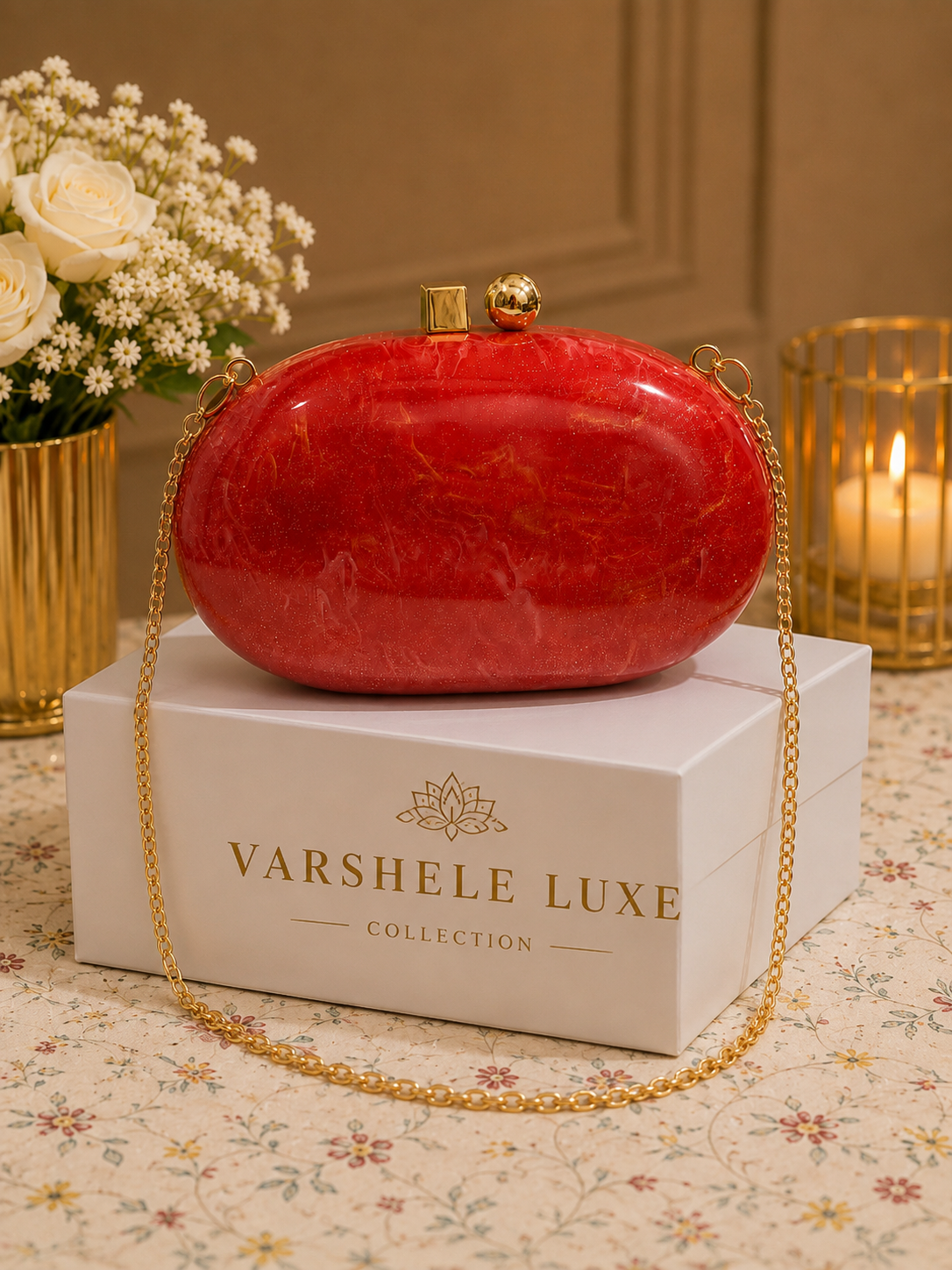 Oval glitter acrylic red luxury clutch