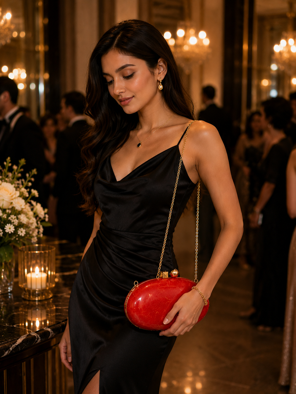 Oval glitter acrylic red luxury clutch