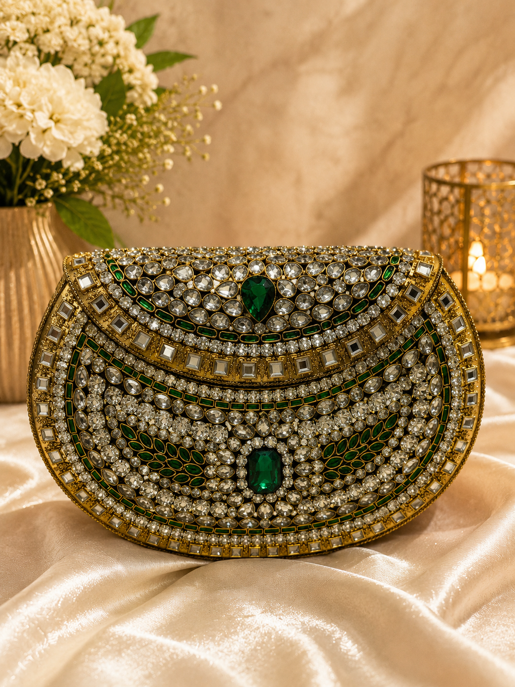 Emerald Royale Embellished metal Clutch