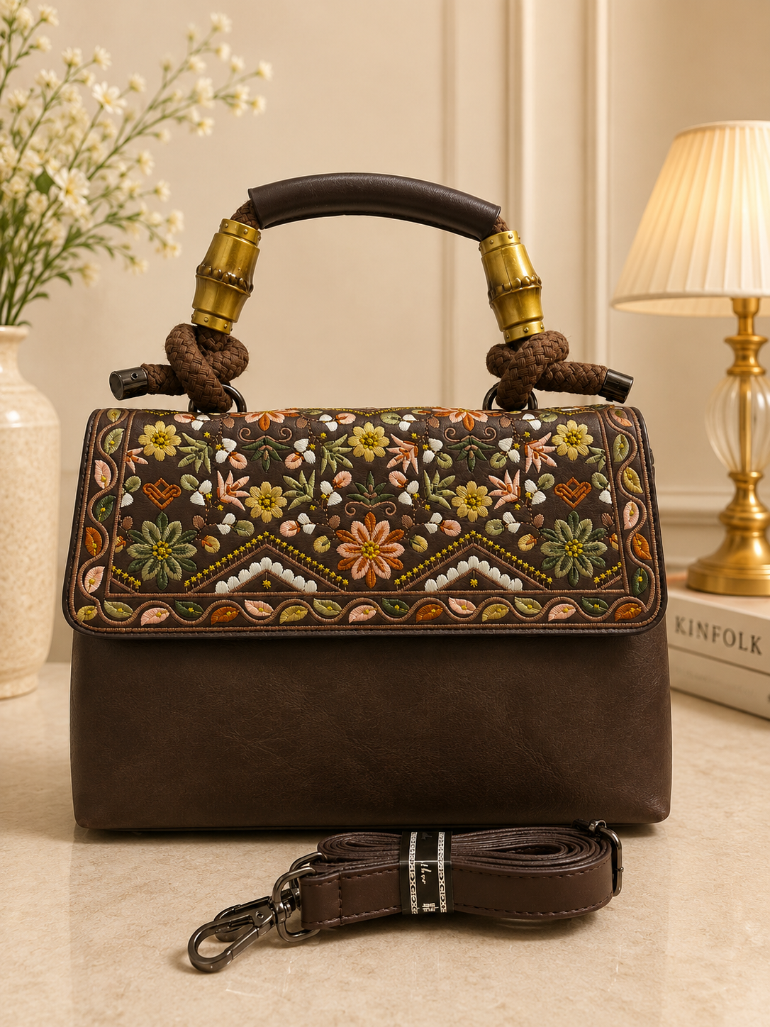 Floral Heritage Bamboo Handle Satchel