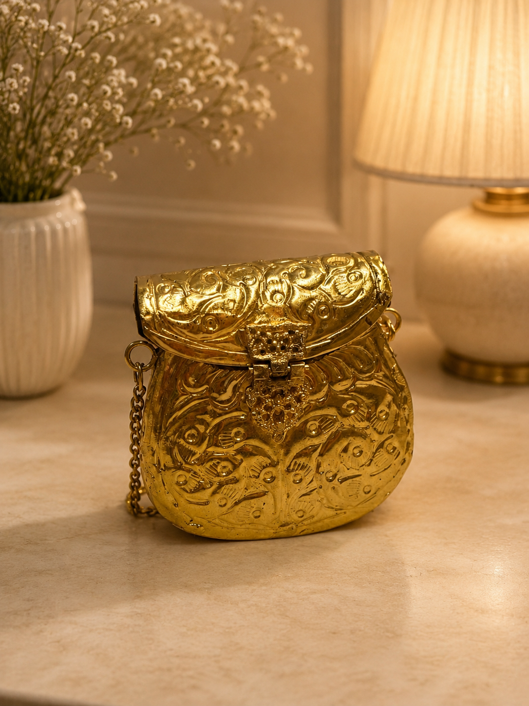 Golden metal small clutch