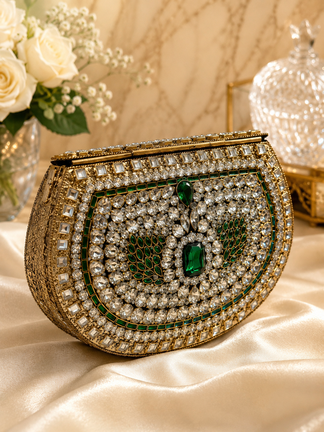 Emerald Royale Embellished metal Clutch