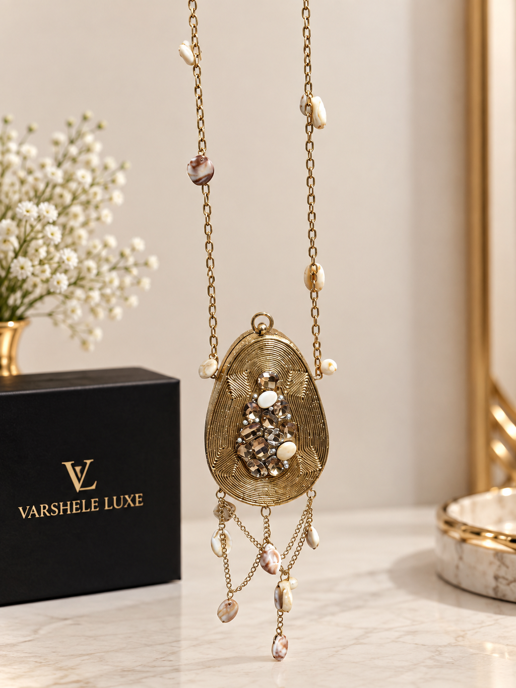Golden Pearl Elegance Mini Metal Clutch