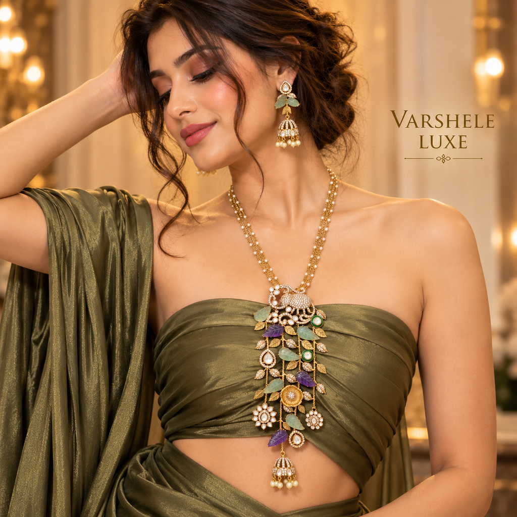 Royal Emerald & Amethyst Cascade Necklace Set
