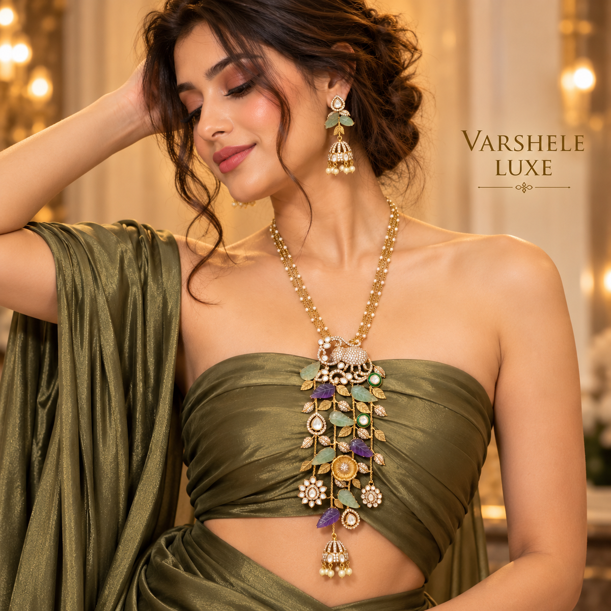 Royal Emerald & Amethyst Cascade Necklace Set