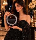 Luxury shiny Crystal handle stone hand bag