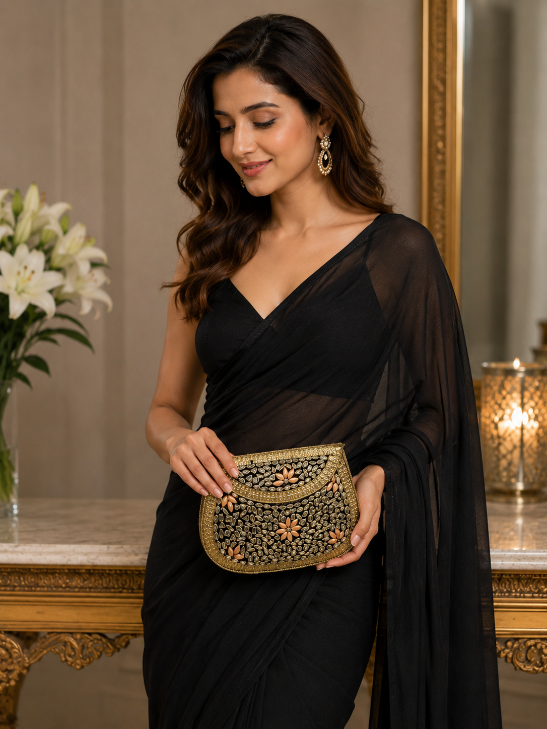 Regal Bloom Gold metal Clutch