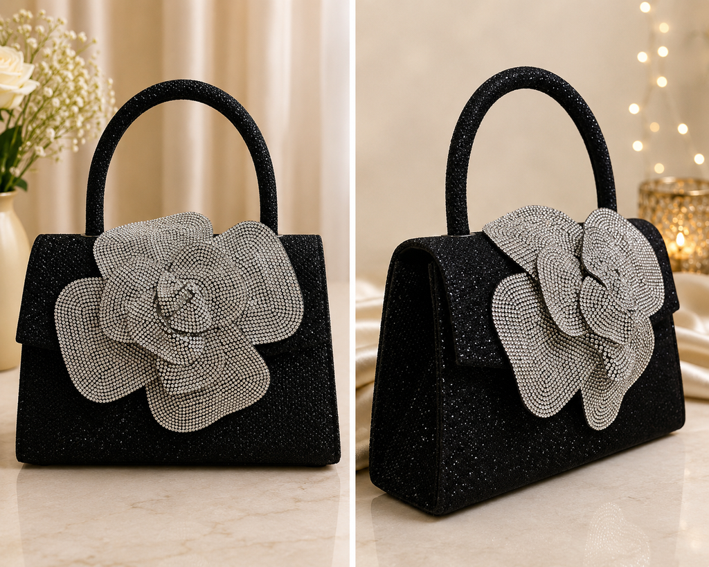 Noir Bloom Crystal Handbag