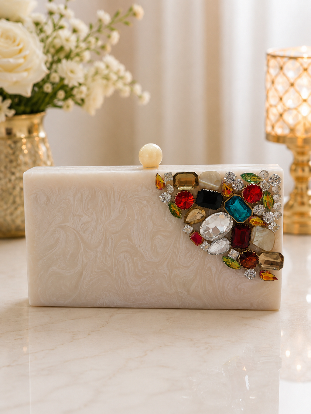 Ivory Luxe Gemstone Clutch