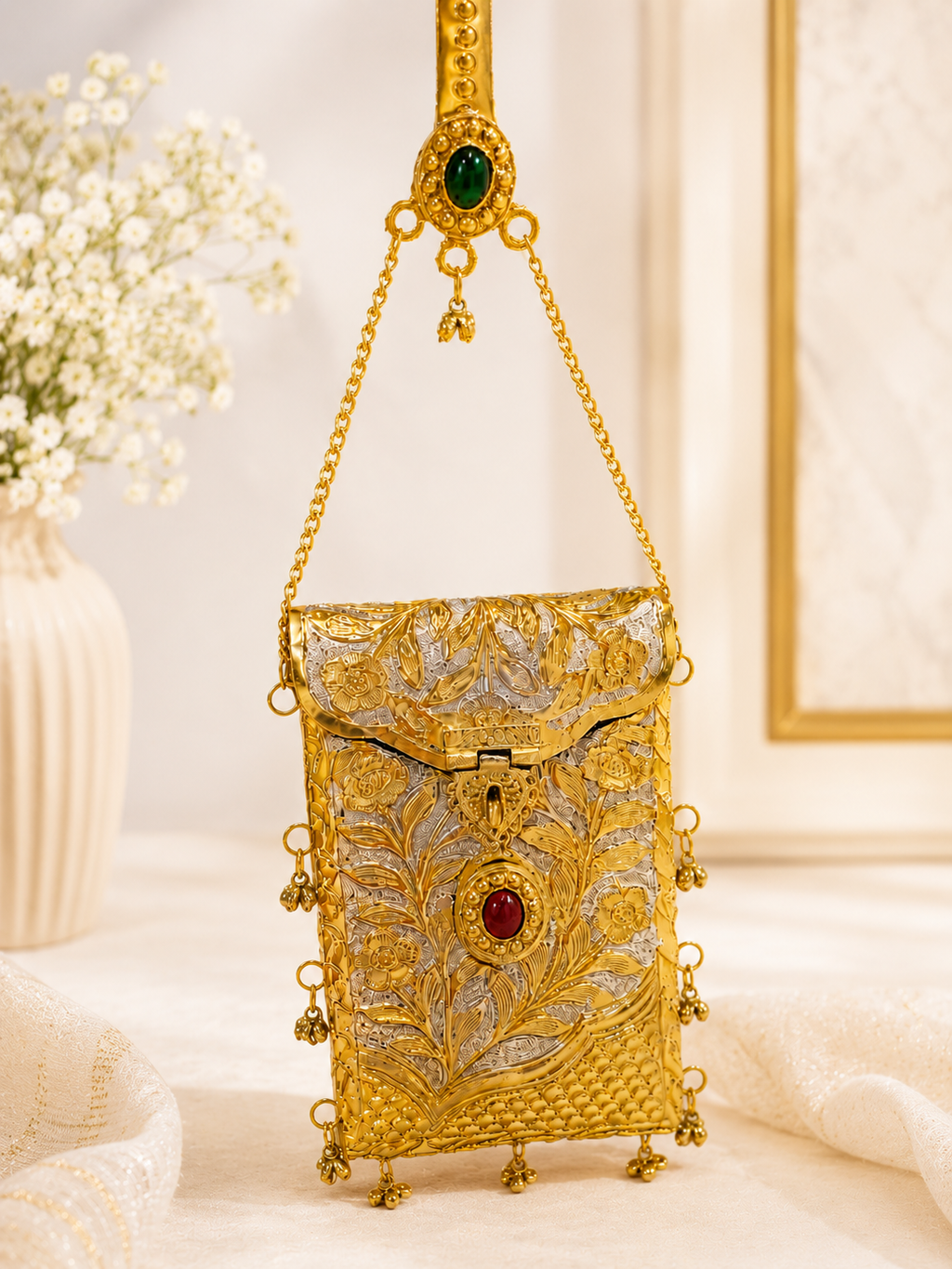 Golden silver mobile waist clutch