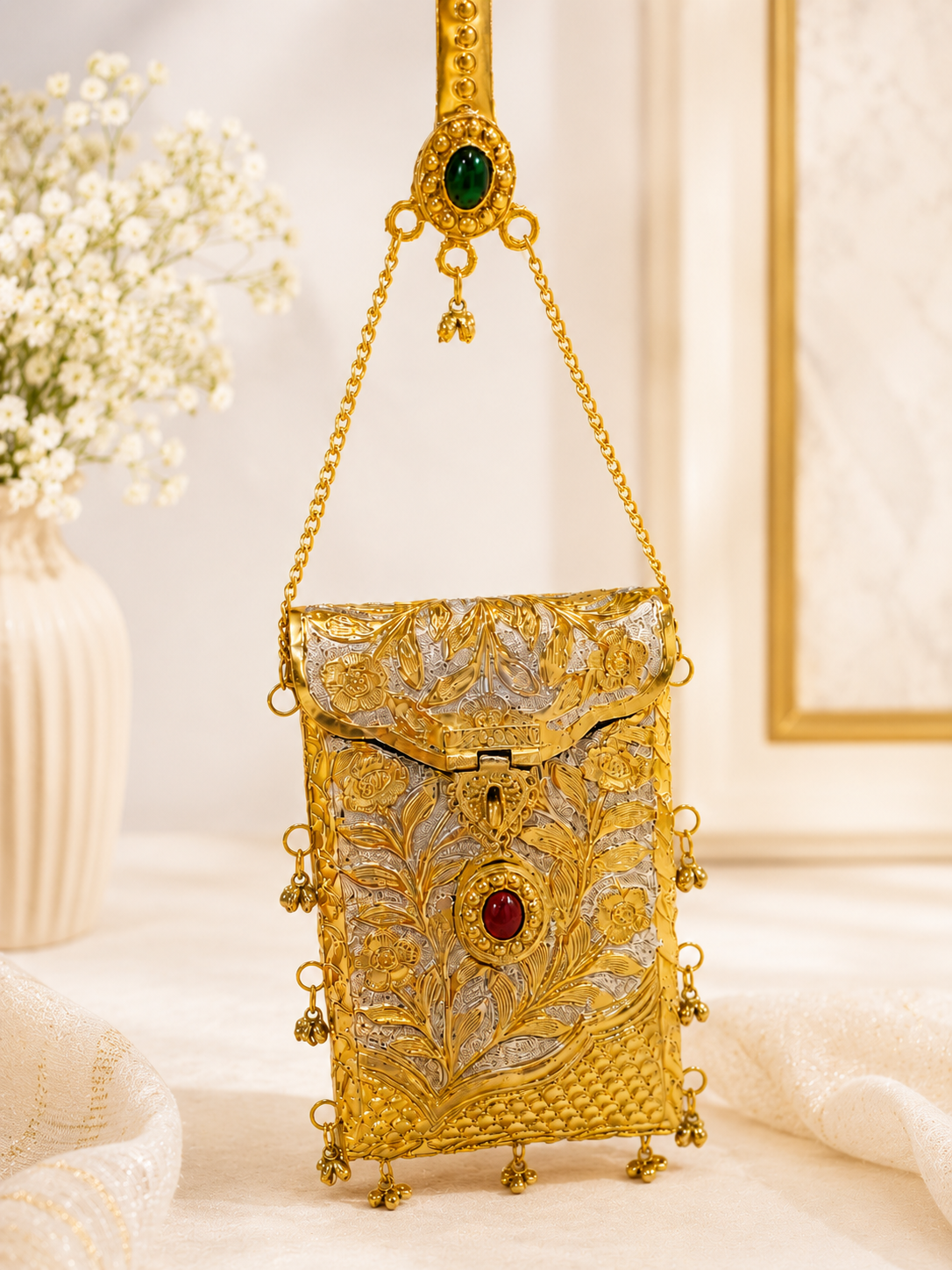 Golden silver mobile waist clutch