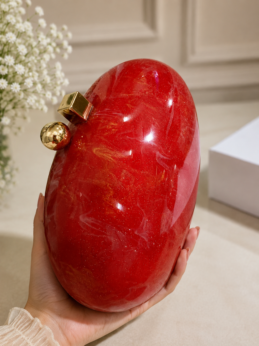 Oval glitter acrylic red luxury clutch