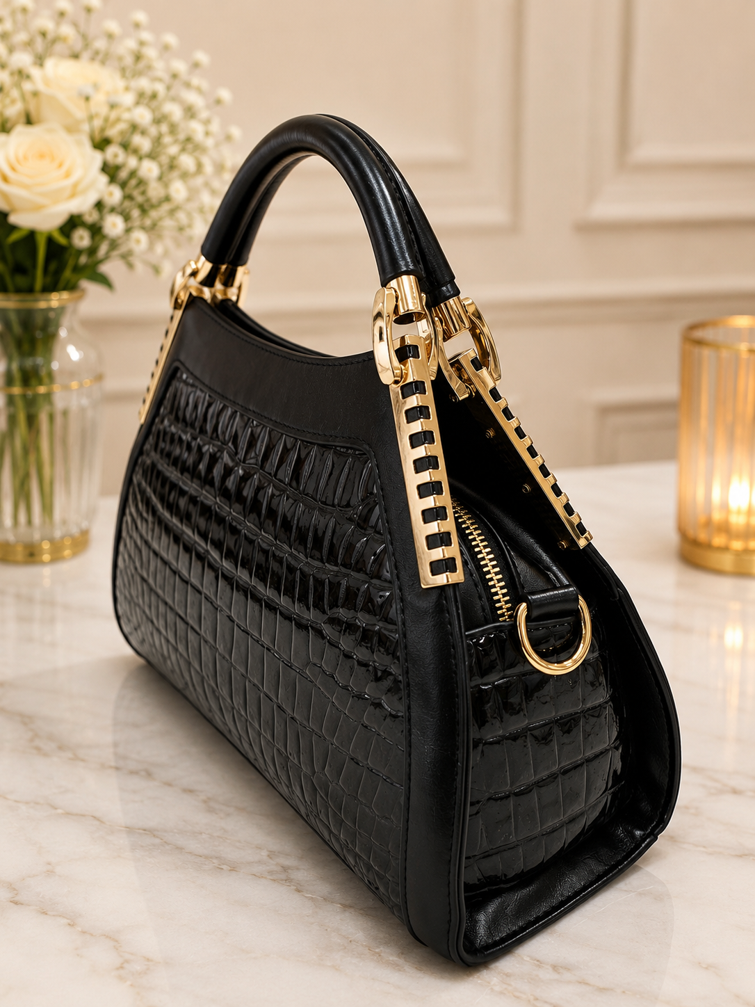 Midnight Luxe Croc Hand/Shoulder bag