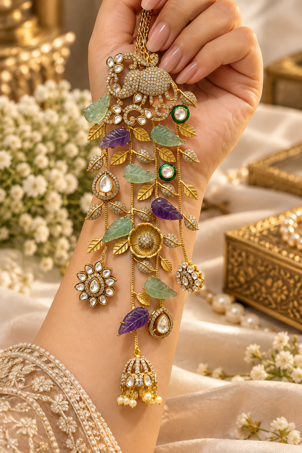 Royal Emerald & Amethyst Cascade Necklace Set
