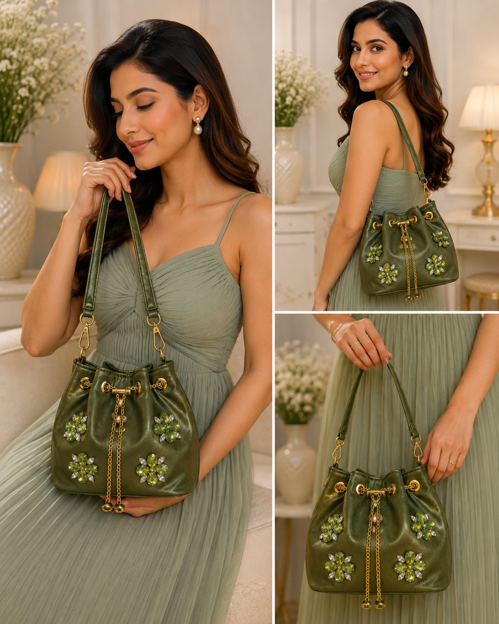 Olive Bloom Bucket Bag
