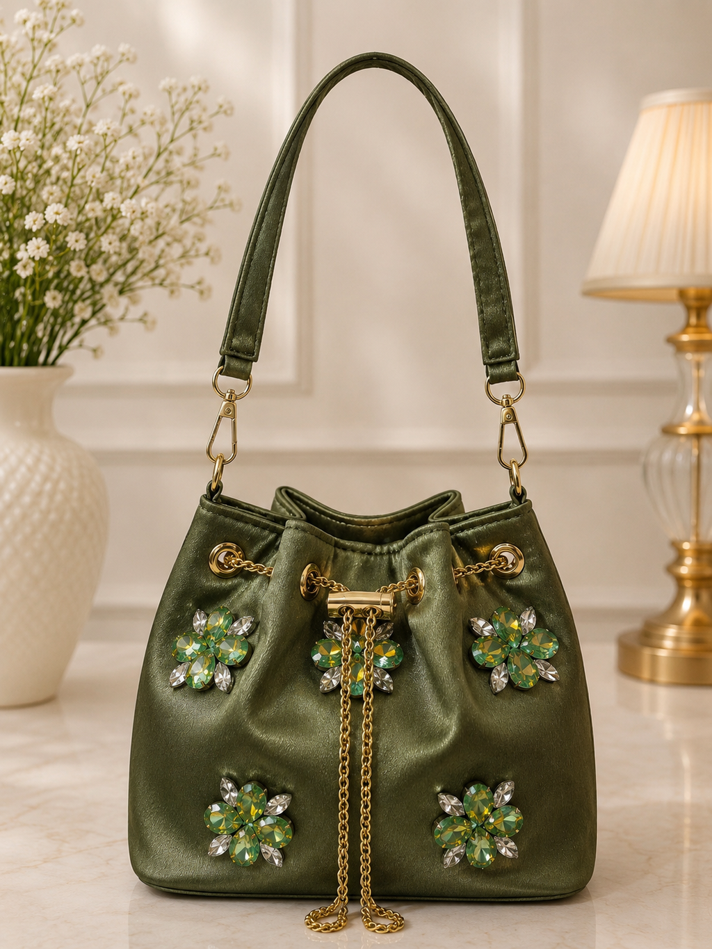 Olive Bloom Bucket Bag