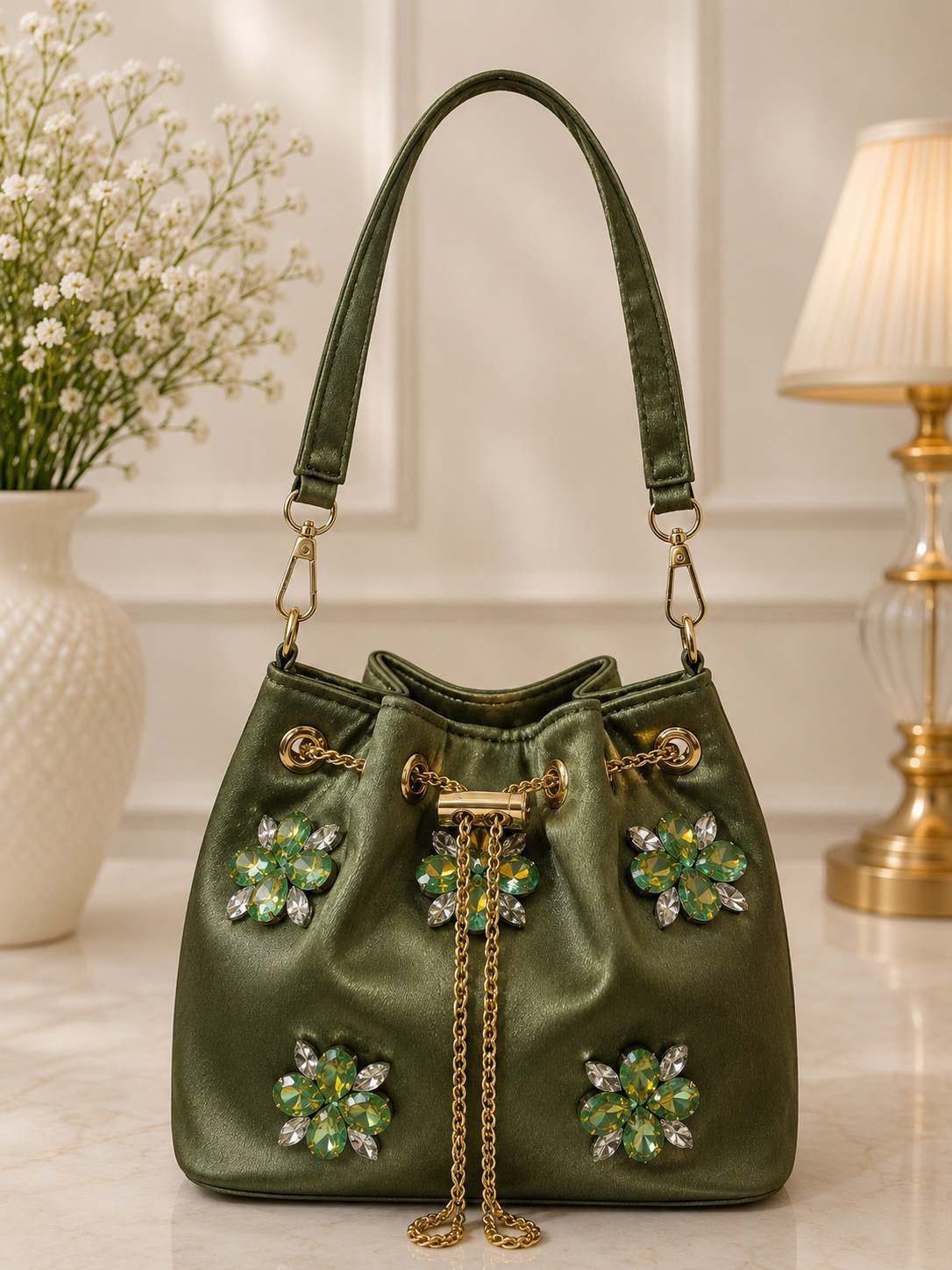 Olive Bloom Bucket Bag