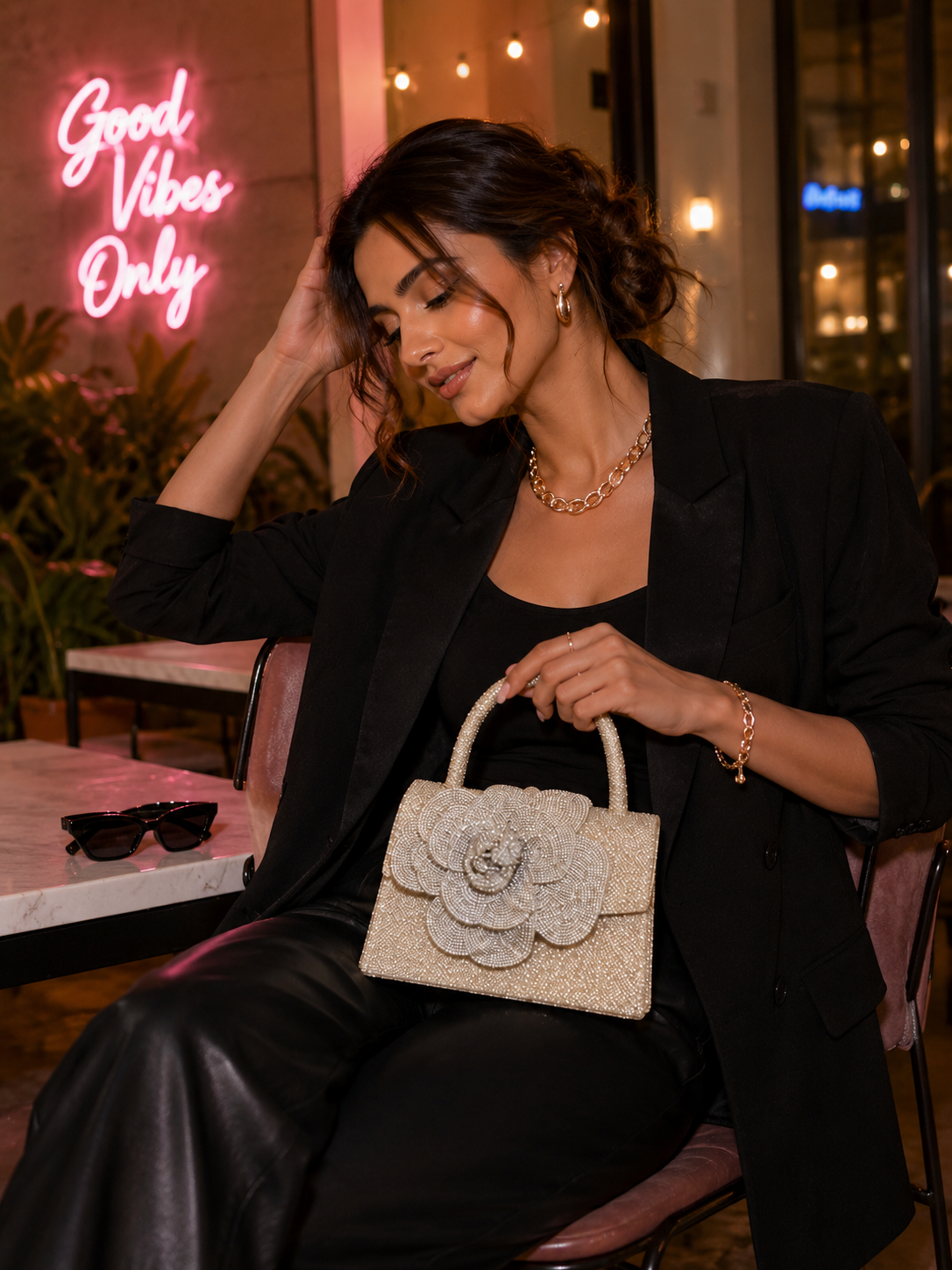 Golden Bloom Crystal Handbag