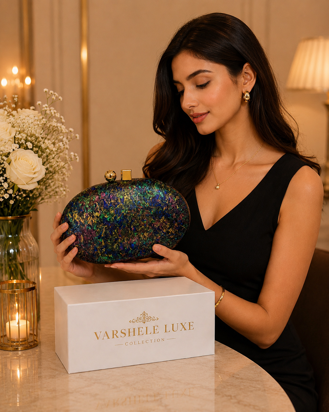Oval acrylic multicolour luxury clutch