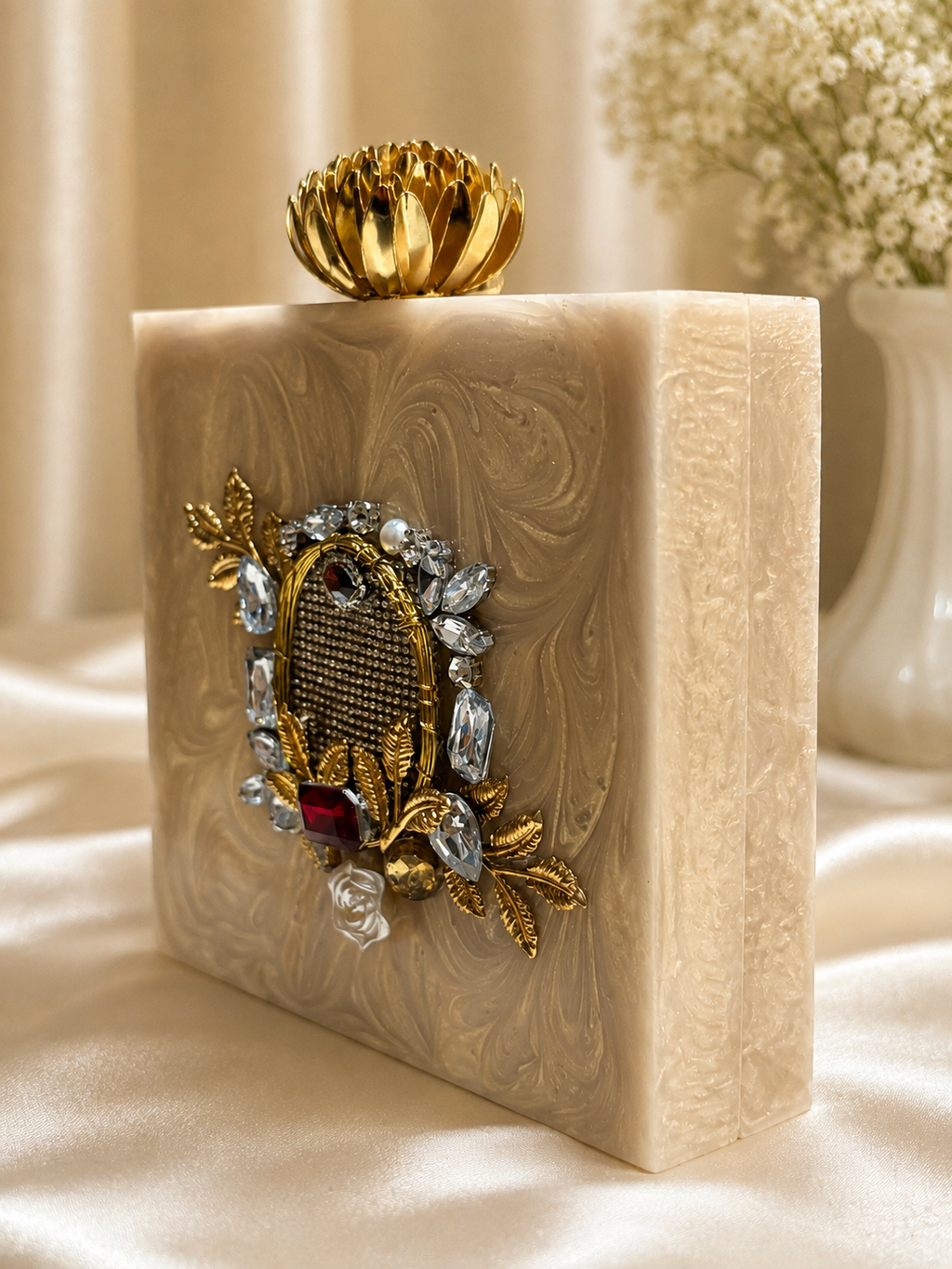Ivory Royale Jeweled Resin Clutch