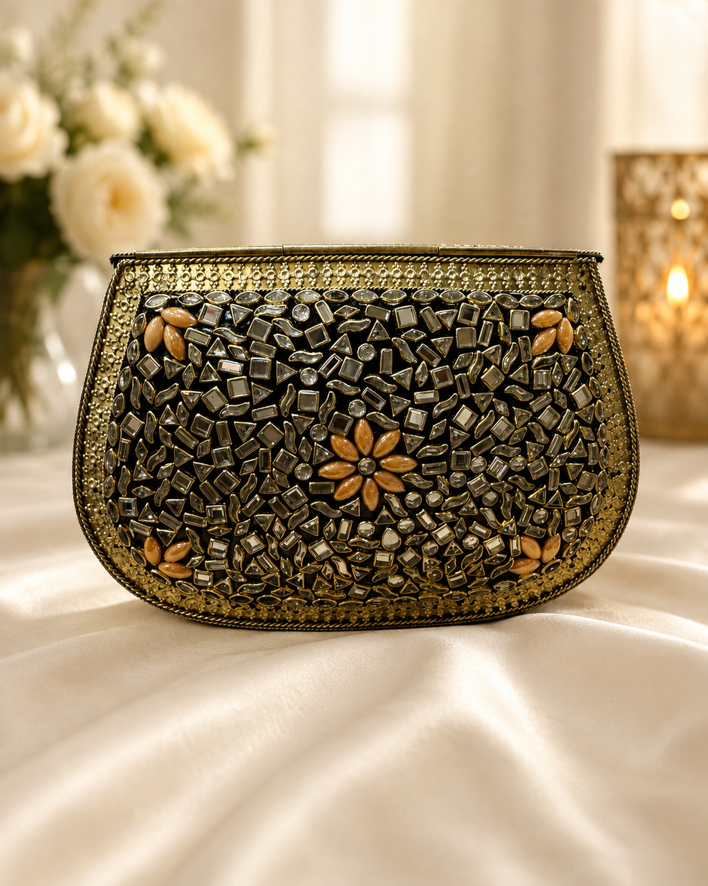 Regal Bloom Gold metal Clutch