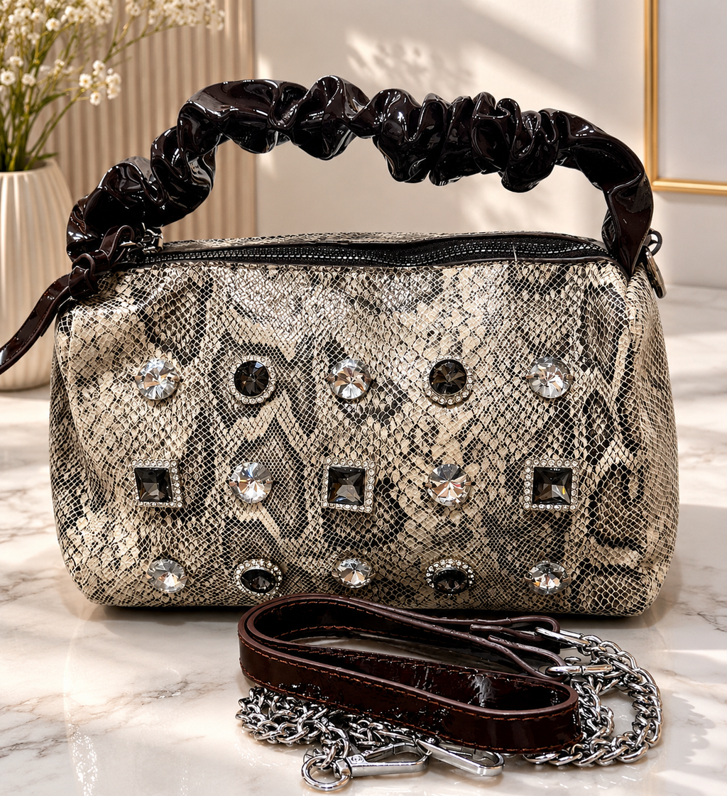 Snake Print Crystal Hand/Shoulder Bag