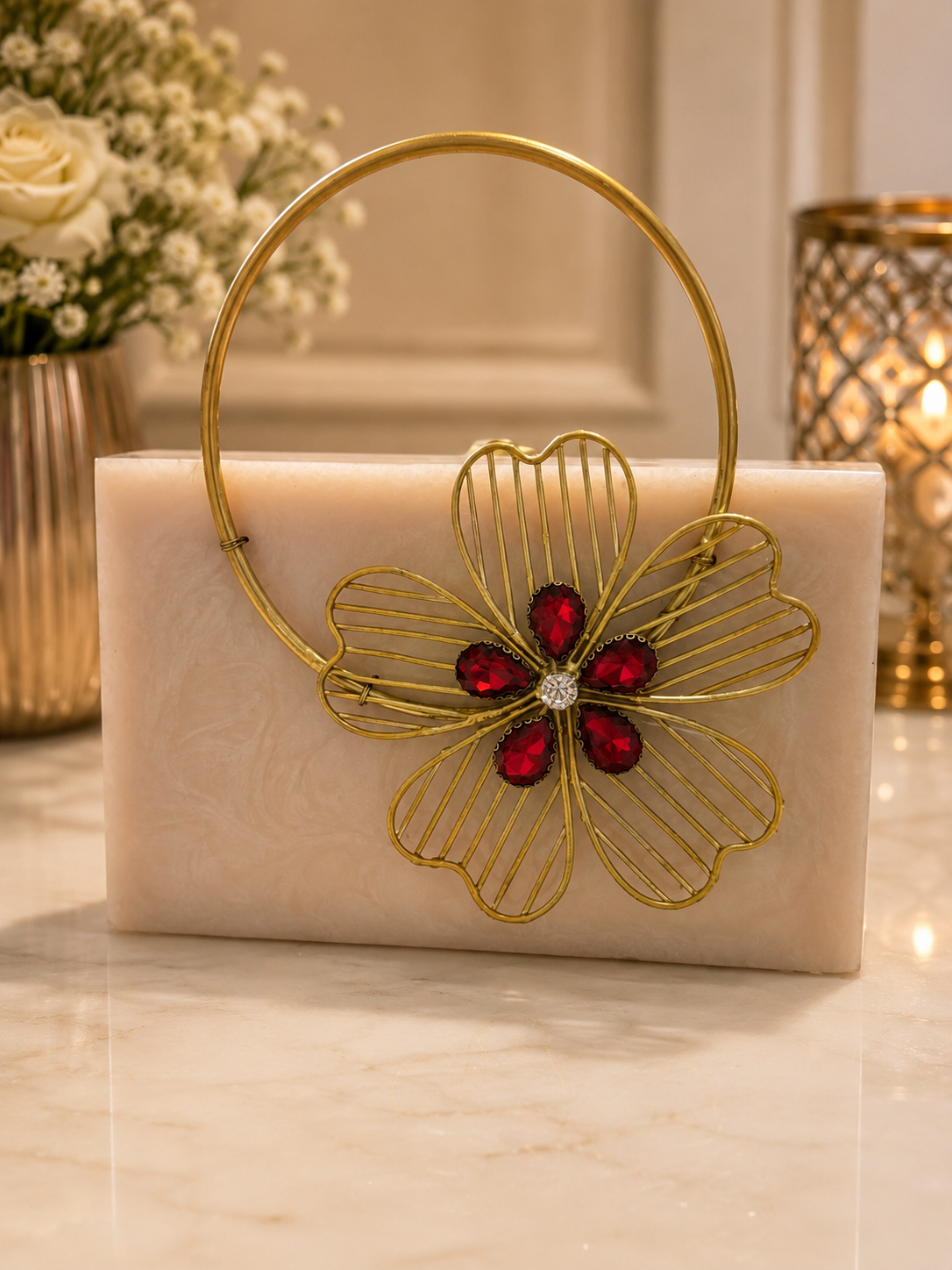 Blush Bloom Floral Handle Clutch
