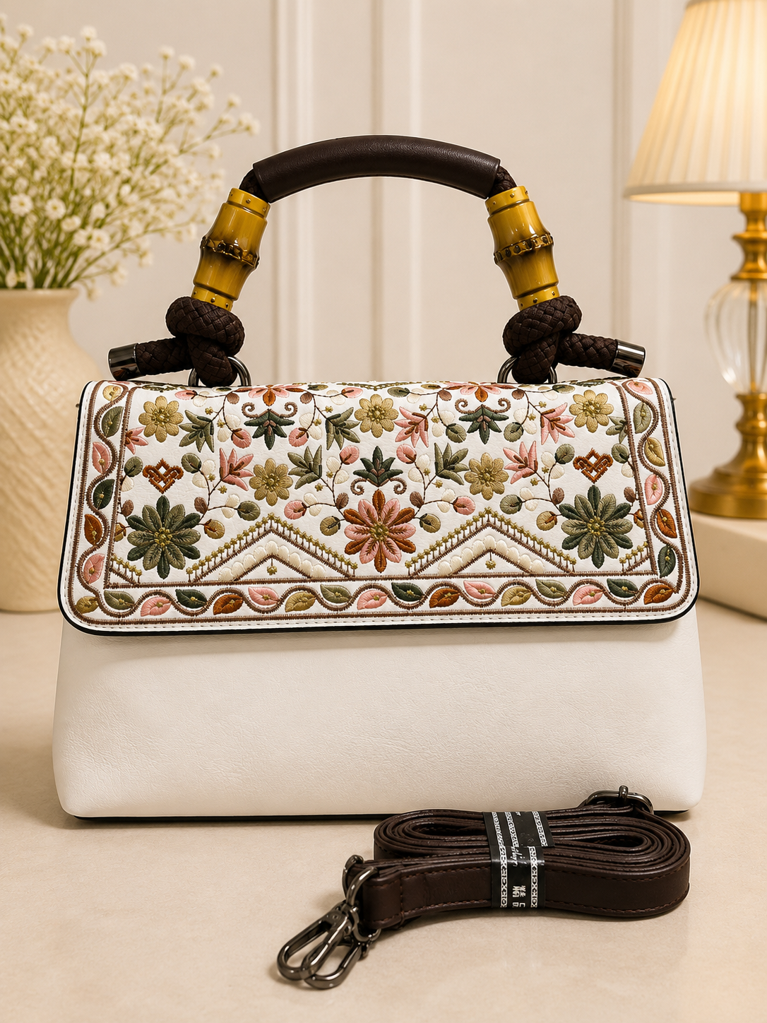Ivory Bloom Embroidered Handbag