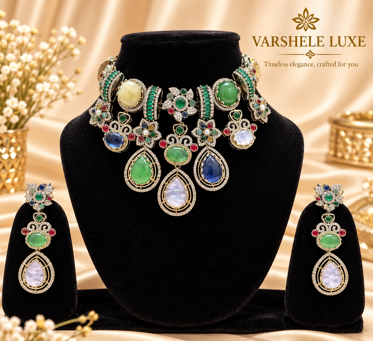 Emerald Royale Multicolor Stone Necklace Set