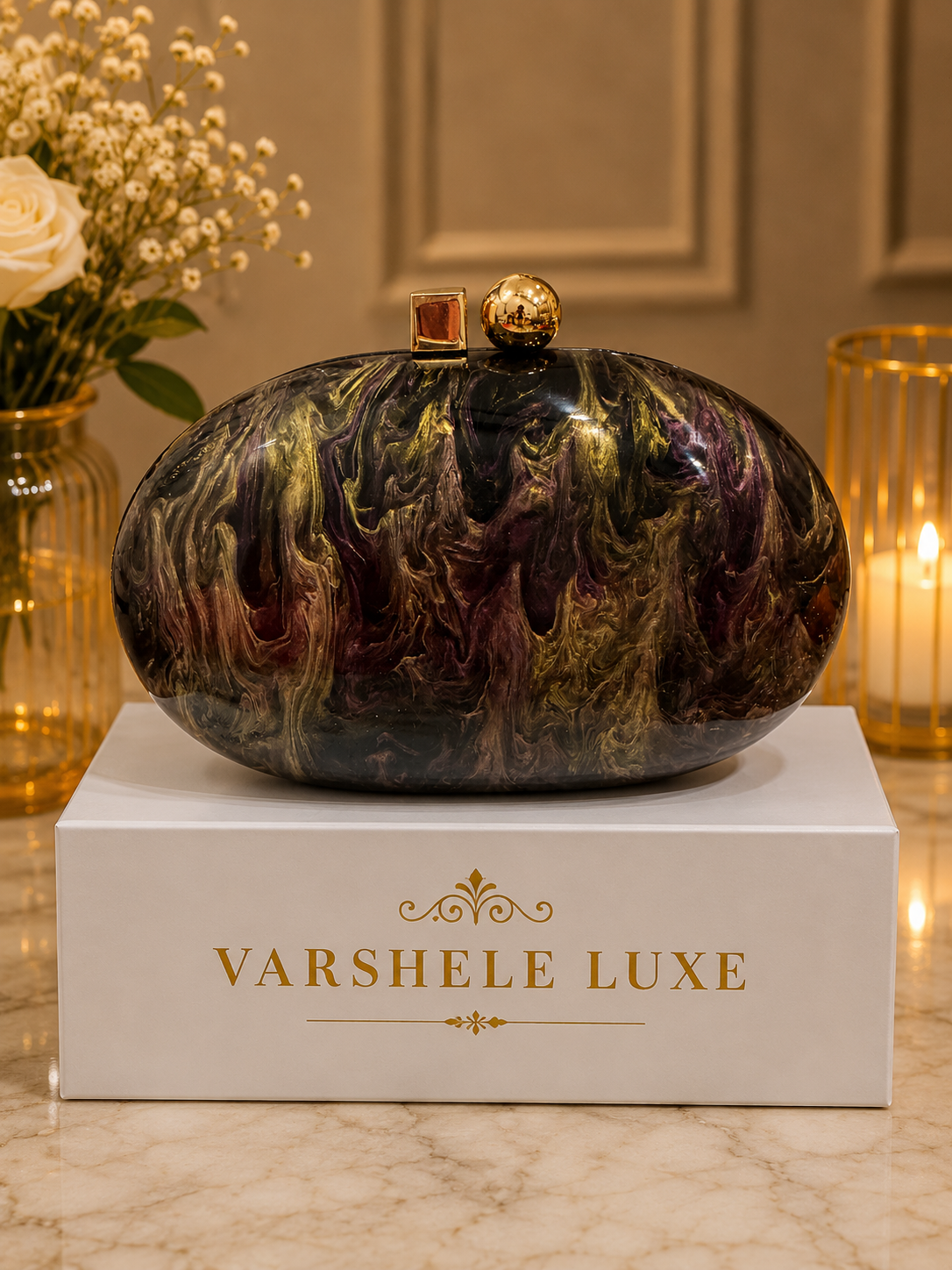 Oval acrylic luxury clutch