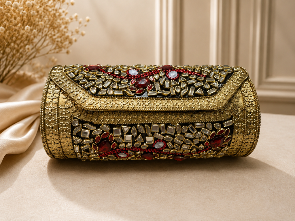 Royal Ruby Mosaic Embellished Clutch