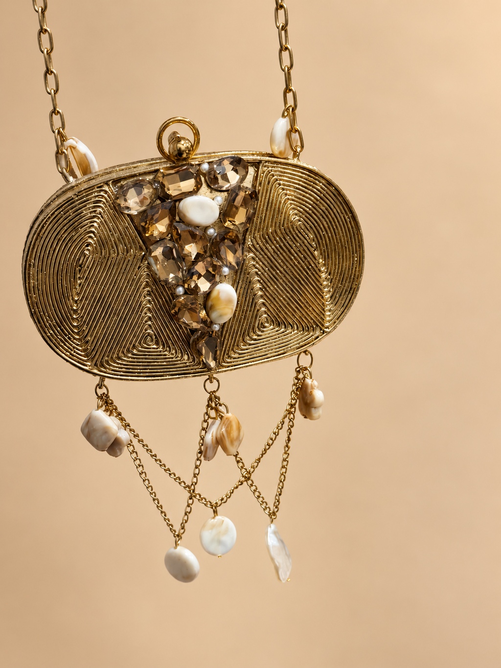 Golden Pearl Luxe Cascade Mini Metal Clutch