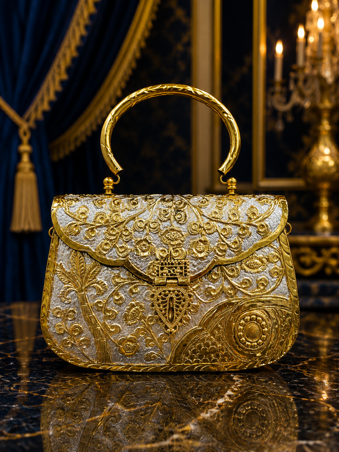Golden silver metal clutch