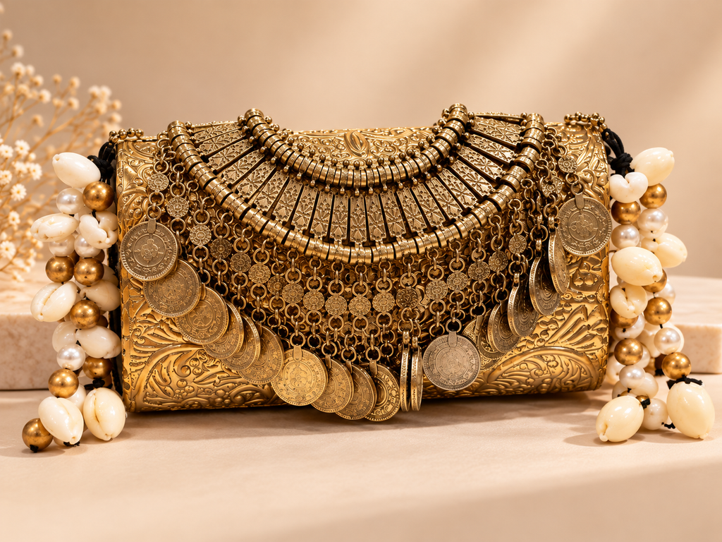 Royal Heritage Gold Metal Embellished Clutch