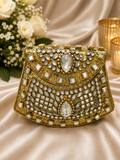 Gold Crystal Embellished mini metal Clutch