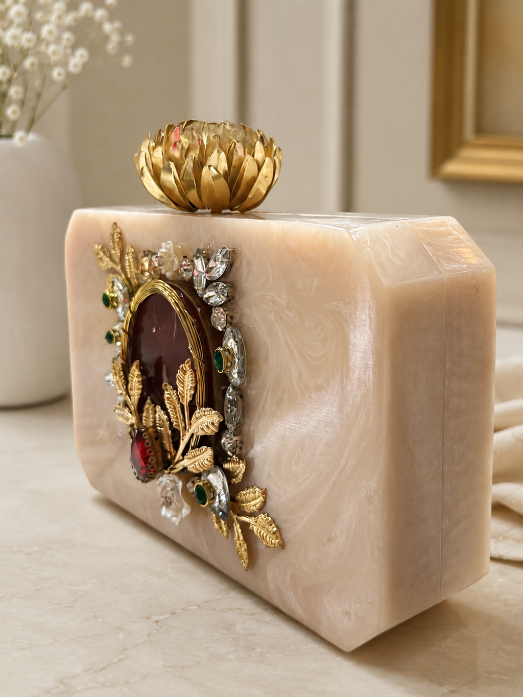 Ivory Bloom Statement Clutch